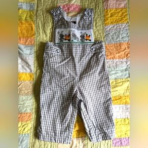 Grey gingham Easter bunny overalls